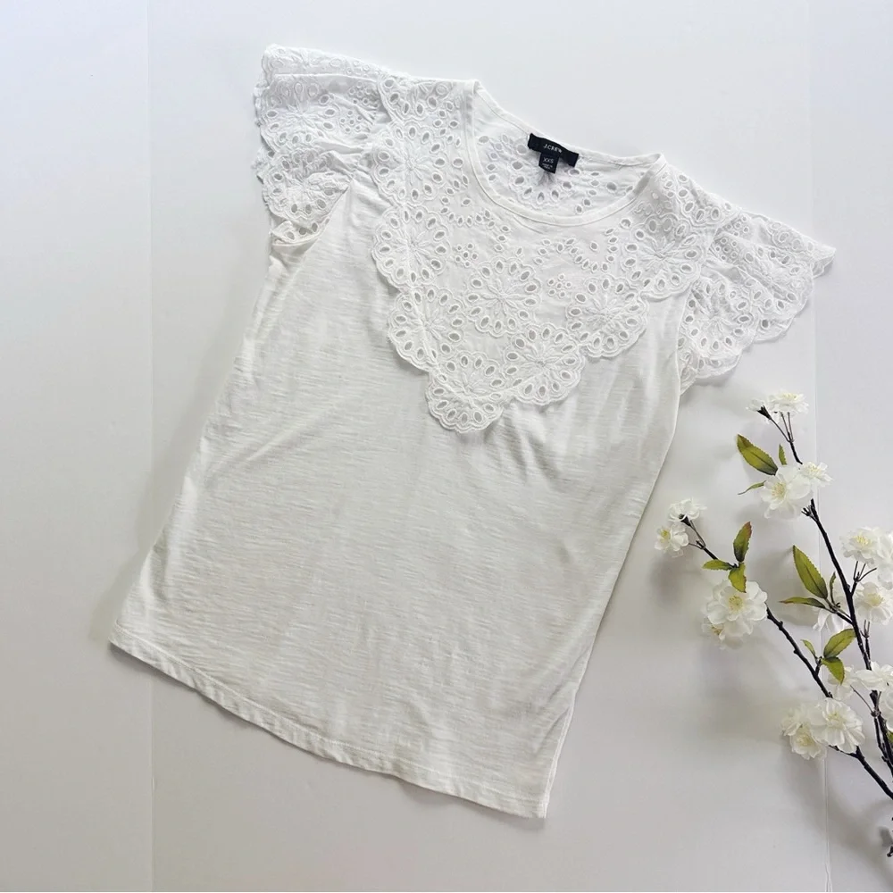 J.Crew Women’s White Ruffle Short Sleeve Top XXS - Picture 4 of 7